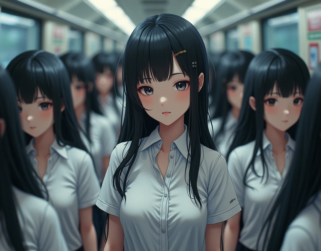 (((((Japanese Clone-girls=Myself))))), (((Super Best masterpiece Clone-girls Raw Photography Art))), (((16K, Highest quality, Ultra-high resolution, RAW Photos))), (((It&#39;s so unrealistic., With unparalleled depiction, With an unfathomable sight, An unprecedented and shocking worldview, Clone-girls: In a world of mass reproduction, Ultra-realistic))), (((Japanese Girls, Hamabe-Minami, 18yo, Small face, Thick black hair, long hair, Dark Eyes, Mature face, Cute Smile, Smiling face, A gentle gaze, (((Very pleasant look)))))), (((Very beautiful detailed girls, Accurate body structure, Accurate body movements, Very detailed body, (((Super big breasts, Large bulge of ample breasts)))))), (((high school girl, White shirt, Short skirt, hour々I can see your pants, Cleavage Emphasis, Emphasise the fullness of your breasts))), ((((((((Very detailed, Myself cloning, Depiction of splitting oneself, 1Myself girl→1,000,000,000,000,000,000,000,000,000,000Myself cloning girls)))))))), (((((((Myself clone-girlsから, Myself keeps multiplying, (Very detailed and intricate, To the exact, Flawless, (((In the same female body,With the same face, With the same hairstyle, In the same clothes, At the same height, 同じSuper big breastsである))), In a detailed depiction), 1,000,000,000,000,000,000,000,000,000,000 people))))))), (((((Myself girls only))))), (((((1,000,000,000,000,000,000,000,000,000,000Myself girls))))), In a crowded train
