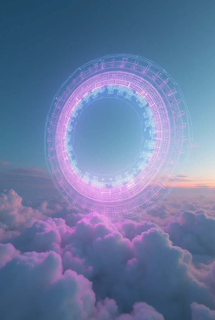 a magic circle with electric circuit shape floating on the sky