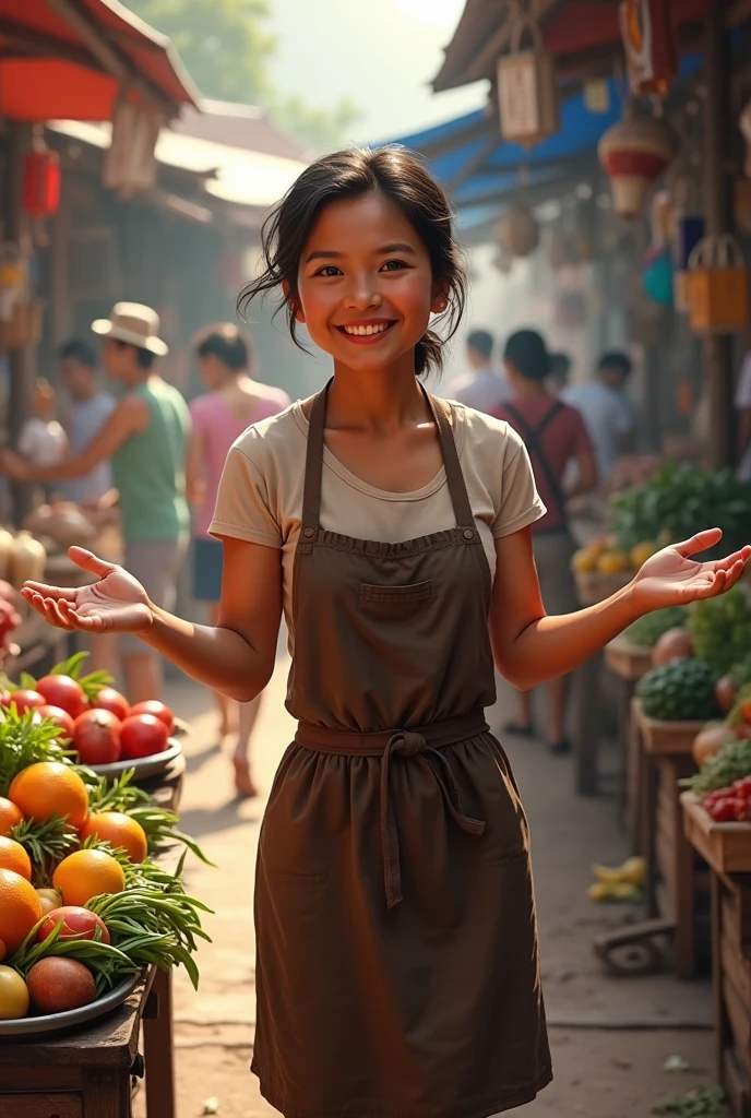 Filipina vendor in apron