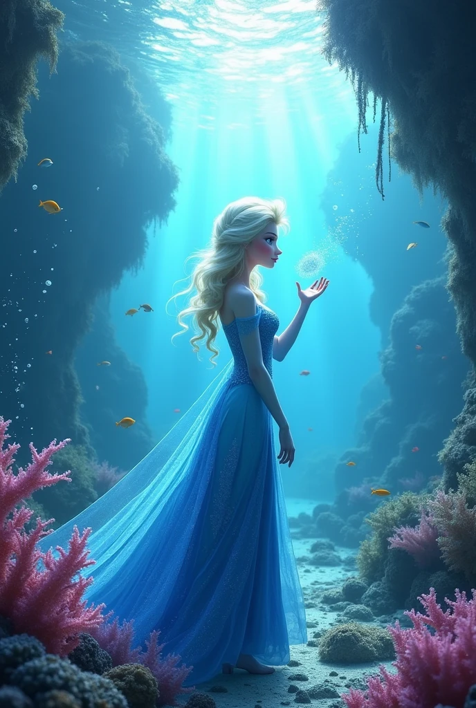 Elsa studying underwater
