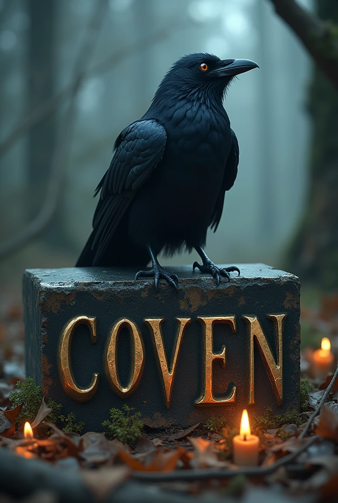 The word "coven" large with a small crow standing on the letters