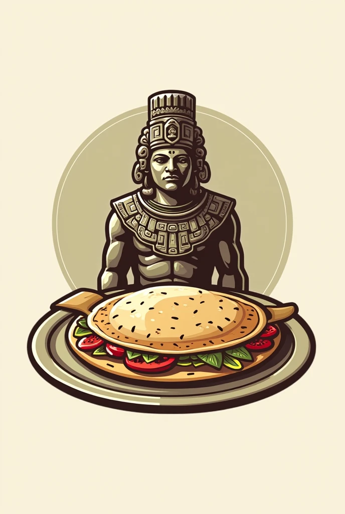 Create a logo for a company that sells sopes and with a statue of the Toltec culture, The logo includes a sope and in the middle the statue of the Toltecs and finally adds the name of the company :Insoperables!!