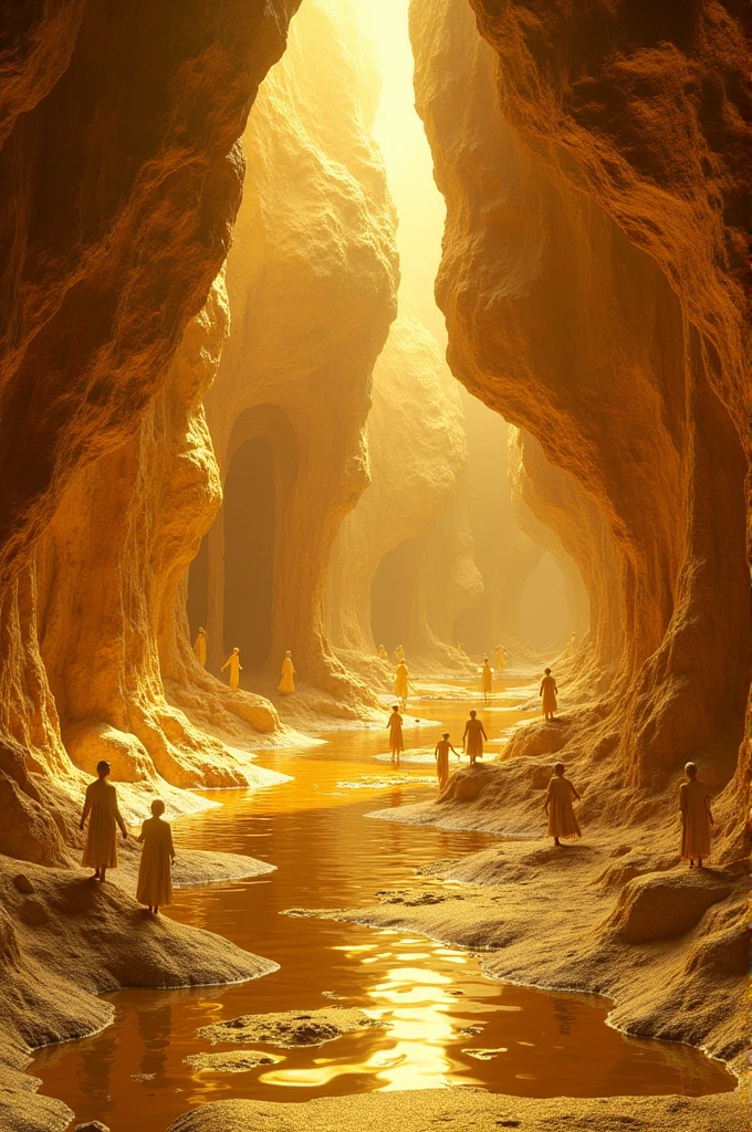 One can see a beautiful image of a living inside caves made of gold Men made of gold Build in the best possible way
