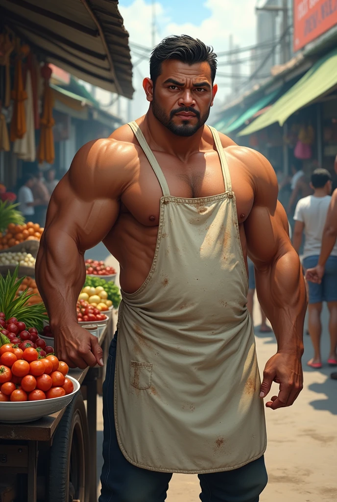 Jacked Filipino vendor in apron