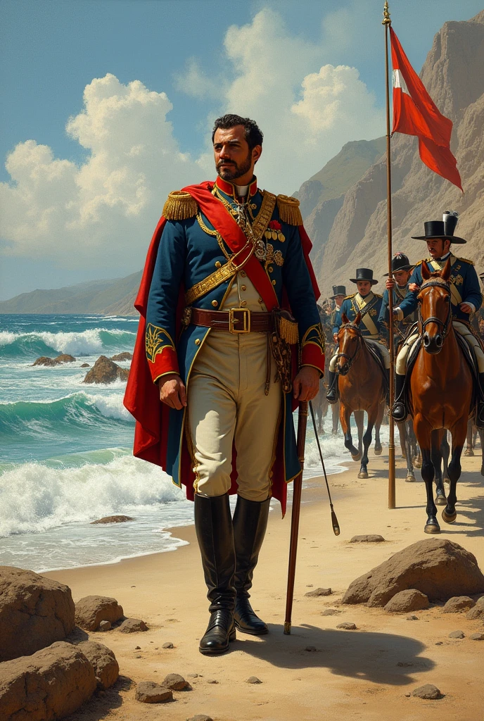 Don José de San Martín disembarking in Peru and setting foot on land 