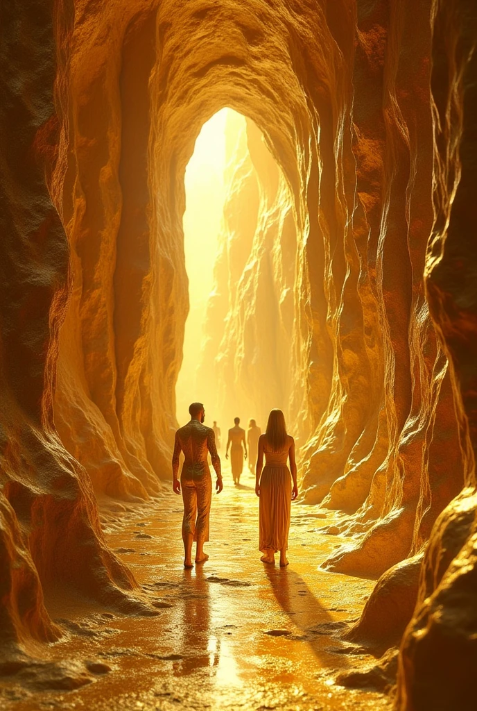 One can see a beautiful image of a living inside caves made of gold Men made of gold Build in the best possible way