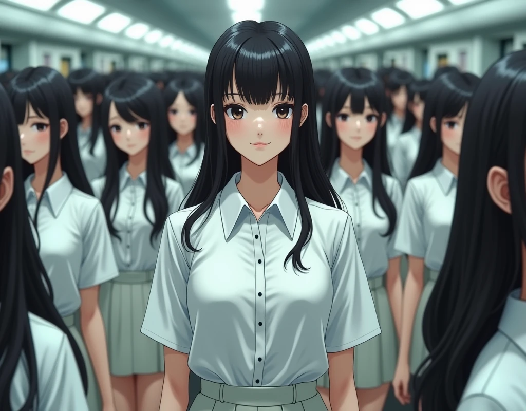 (Japanese Clone-girls=Myself), (Super Best masterpiece Clone-girls Raw Photography Art), (16K, Highest quality, Ultra-high resolution, RAW Photos), (It&#39;s so unrealistic., With unparalleled depiction, With an unfathomable sight, An unprecedented and shocking worldview, Clone-girls: In a world of mass reproduction, Ultra-realistic depiction), (Japanese Girls, Hamabe-Minami, 18yo), (Small face, Thick black hair, long hair, Dark Eyes, Mature face, Cute Smile, Smiling face, A gentle gaze), (Very pleasant look), (Very beautiful and detailed girl, Accurate body structure, Accurate body movements, Very detailed body), (Super big breasts, Large bulge of ample breasts), (high school girl, White shirt, Short skirt, hour々I can see your pants, Cleavage Emphasis, Emphasise the fullness of your breasts), (Very detailed, Myself cloning, Depiction of splitting oneself, 1Myself girl→1,000,000,000,000,000,000,000,000,000,000Myself cloning girls), (Myself clone girlsは, With the same perfect appearance, to multiply in large numbers), (Very detailed depiction, Myself&#39;s multiplying female body, In the same female body,With the same face, With the same hairstyle, In the same clothes, At the same height, 同じSuper big breastsで, A completely indistinguishable female body, 1,000,000,000,000,000,000,000,000,000,000 people), (Myself girls only), (1,000,000,000,000,000,000,000,000,000,000Myself girls))))), In a crowded train