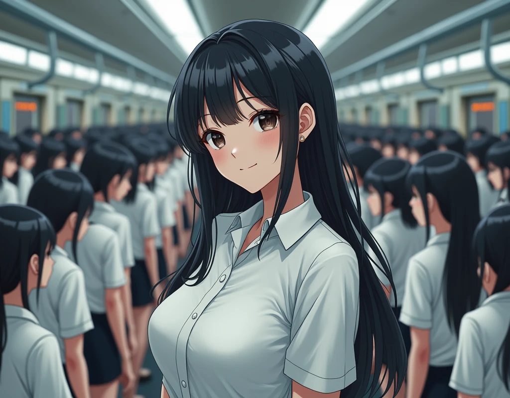 (Japanese Clone-girls=Myself), (Super Best masterpiece Clone-girls Raw Photography Art), (16K, Highest quality, Ultra-high resolution, RAW Photos), (It's so unrealistic., With unparalleled depiction, With an unfathomable sight, An unprecedented and shocking worldview, Clone-girls: In a world of mass reproduction, Ultra-realistic depiction), (Japanese Girls, Hamabe-Minami, 18yo), (Small face, Thick black hair, long hair, Dark Eyes, Mature face, Cute Smile, Smiling face, A gentle gaze), (Very pleasant look), (Very beautiful and detailed girl, Accurate body structure, Accurate body movements, Very detailed body), (Super big breasts, Large bulge of ample breasts), (high school girl, White shirt, Short skirt, hour々I can see your pants, Cleavage Emphasis, Emphasise the fullness of your breasts), (Very detailed, Myself cloning, Depiction of splitting oneself, 1Myself girl→1,000,000,000,000,000,000,000,000,000,000Myself cloning girls), (Myself clone girlsは, With the same perfect appearance, to multiply in large numbers), (Very detailed depiction, Myself's multiplying female body, In the same female body,With the same face, With the same hairstyle, In the same clothes, At the same height, 同じSuper big breastsで, A completely indistinguishable female body, 1,000,000,000,000,000,000,000,000,000,000 people), (Myself girls only), (1,000,000,000,000,000,000,000,000,000,000Myself girls))))), In a crowded train