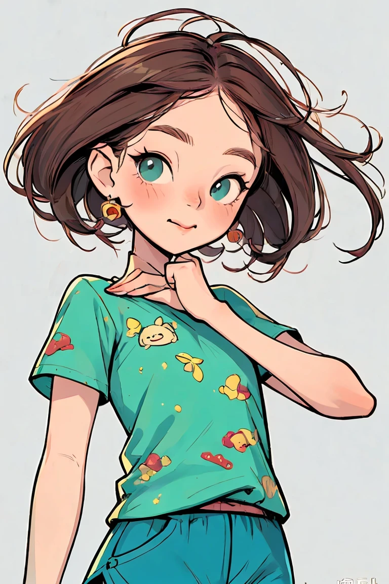 chibi baby girl in green shirt and blue shorts, cute digital art, exquisite detailed digital art, adorable portrait, cute art style, exquisite detailed artwork, cartoon art style, super cute and fashionable redhead girl, kawaii realistic portrait, adorable cartoon style, cute cartoon character, (((red cliff))) beautiful art, digital cartoon art, cartoon style illustration, realistic cute girl