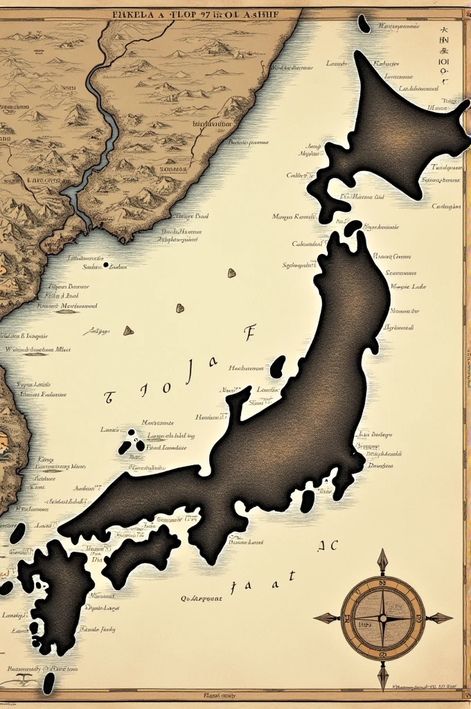 Map of Japan in 1570 with the names of the provinces 