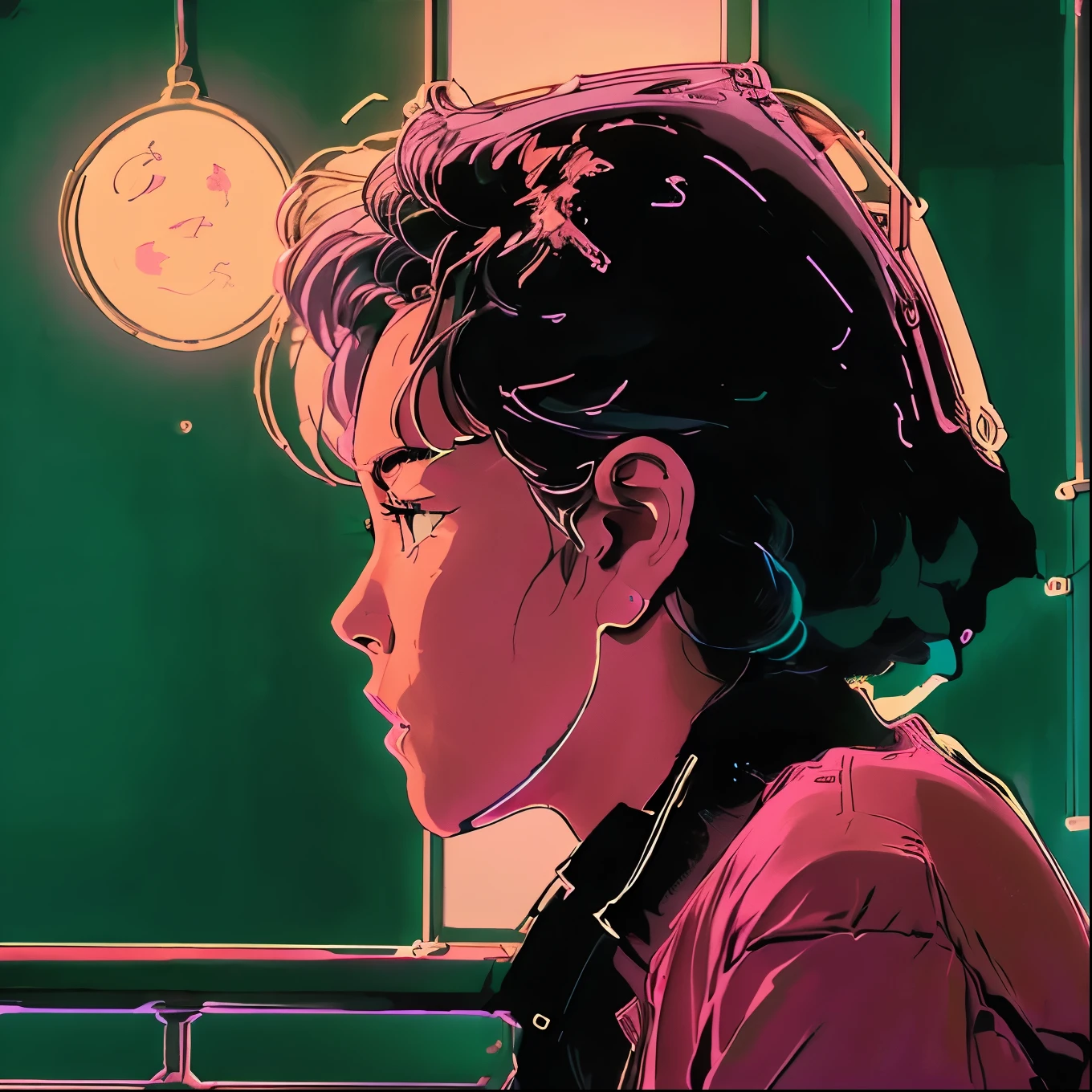 Japanese,apartment,night,Balcony,night景,(profile:1.5),pastel colour,neon,Realistic Lighting,High Contrast,(various poses:1.4),neon_outlines