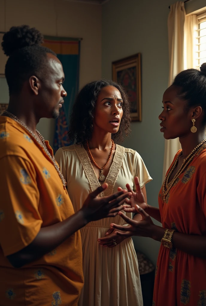 Senegalese woman crying and her parents yelling at her 