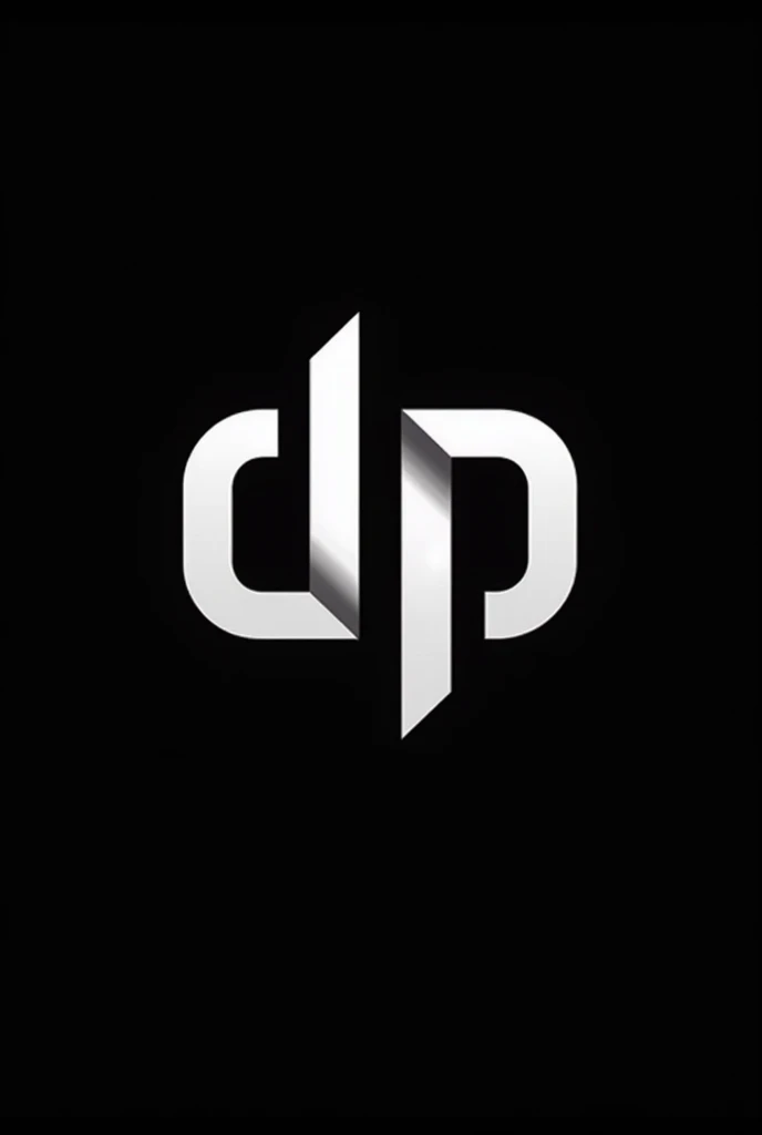 Design a modern and creative logo with the letters 'DP' in a sharp, angular style. The letters should be intertwined or connected seamlessly, using a pure white color. The background should be solid black, ensuring the white logo stands out prominently. The overall design should be professional, sleek, and suitable for a premium brand.