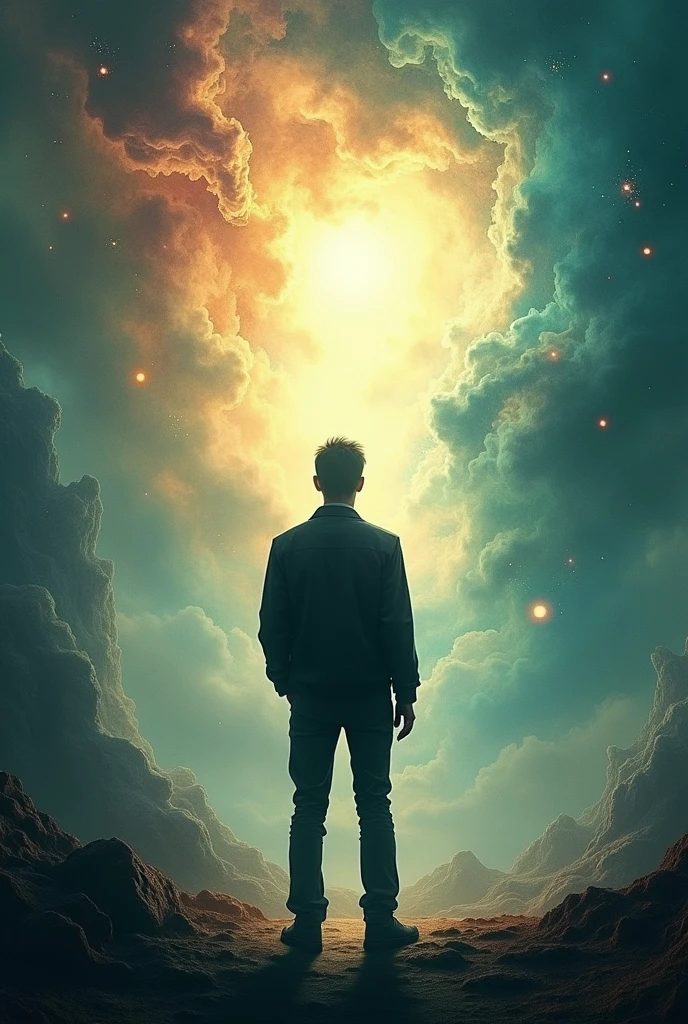 Man standing backward living in the world of fiction