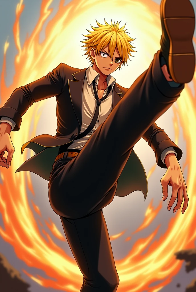 one piece、Sanji、Diable Jump、Poitraine Power Shot、Realistic、Realな絵、Real、delicate、reality、Yellow Hair、One eye is hidden、Black Suit