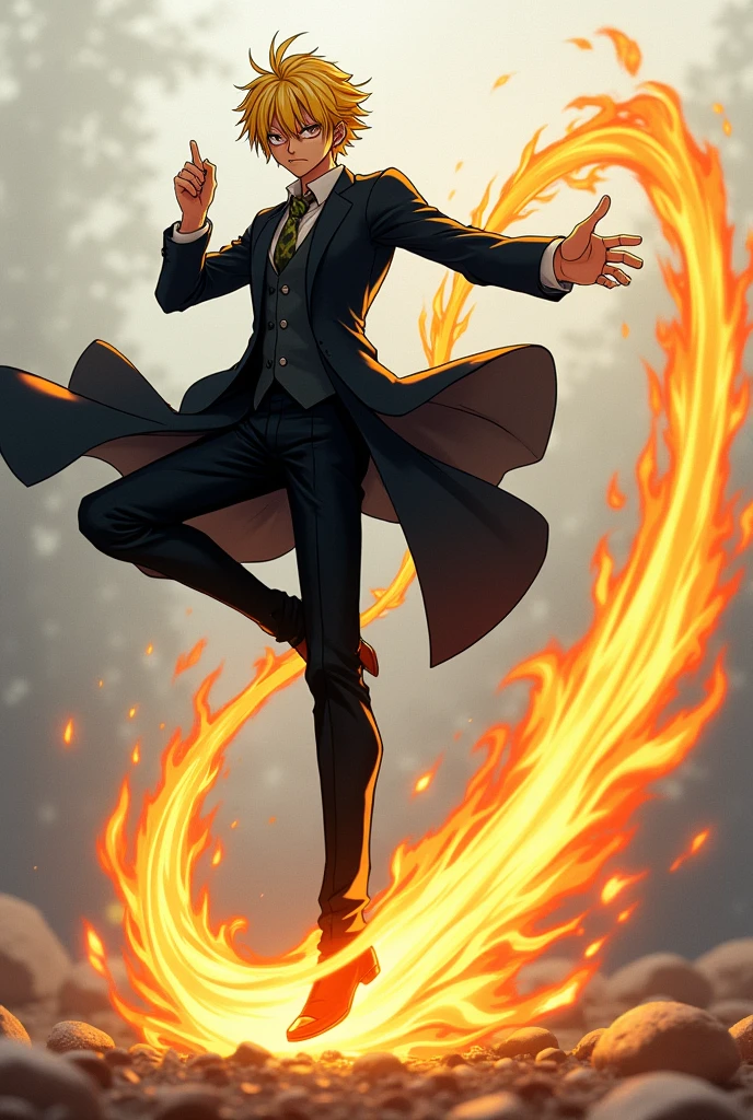 one piece、Sanji、Diable Jump、Poitraine Power Shot、Realistic、Realな絵、Real、delicate、reality、Yellow Hair、One eye is hidden、Black Suit