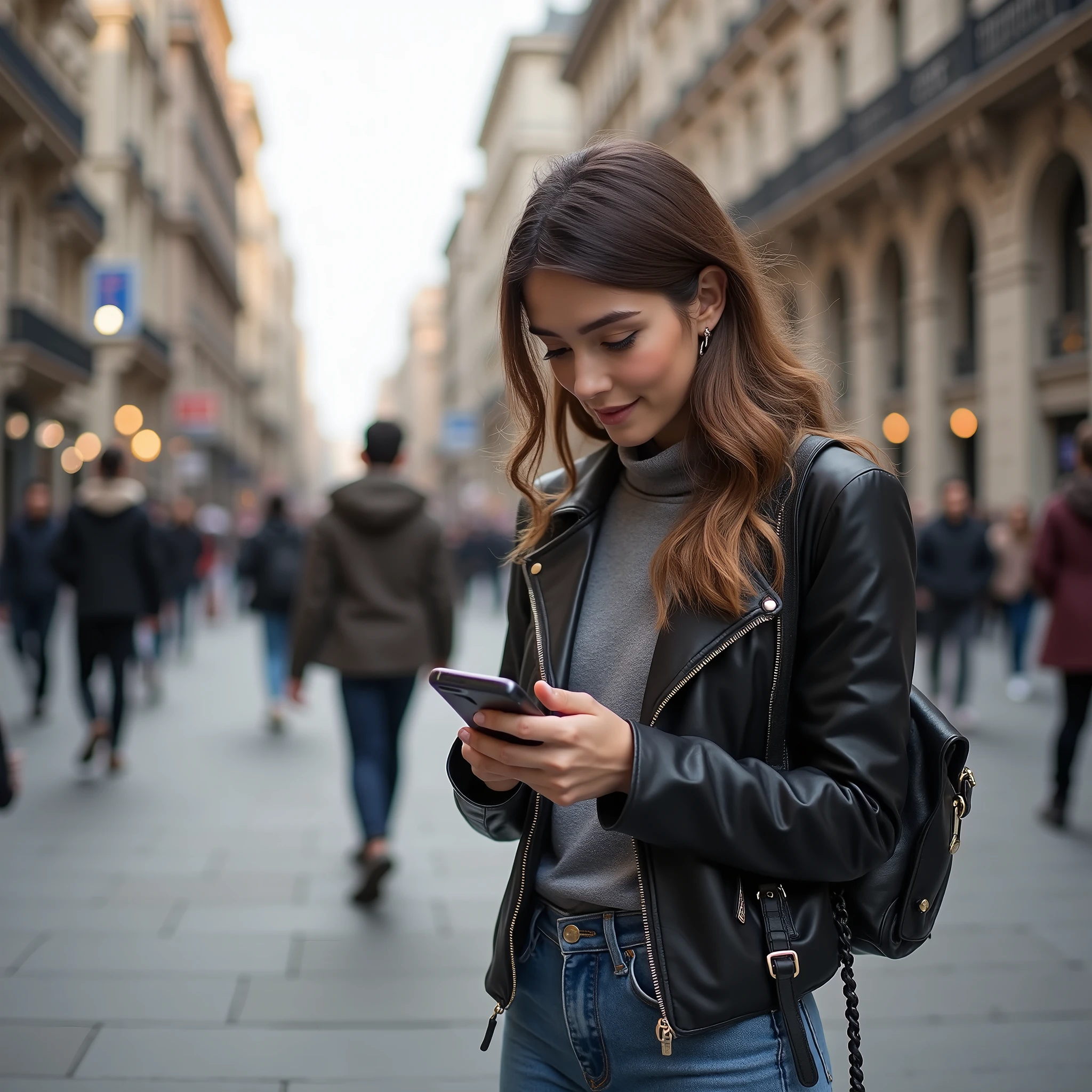 the girl&#39;s cell phone fell to the ground and she takes some photos