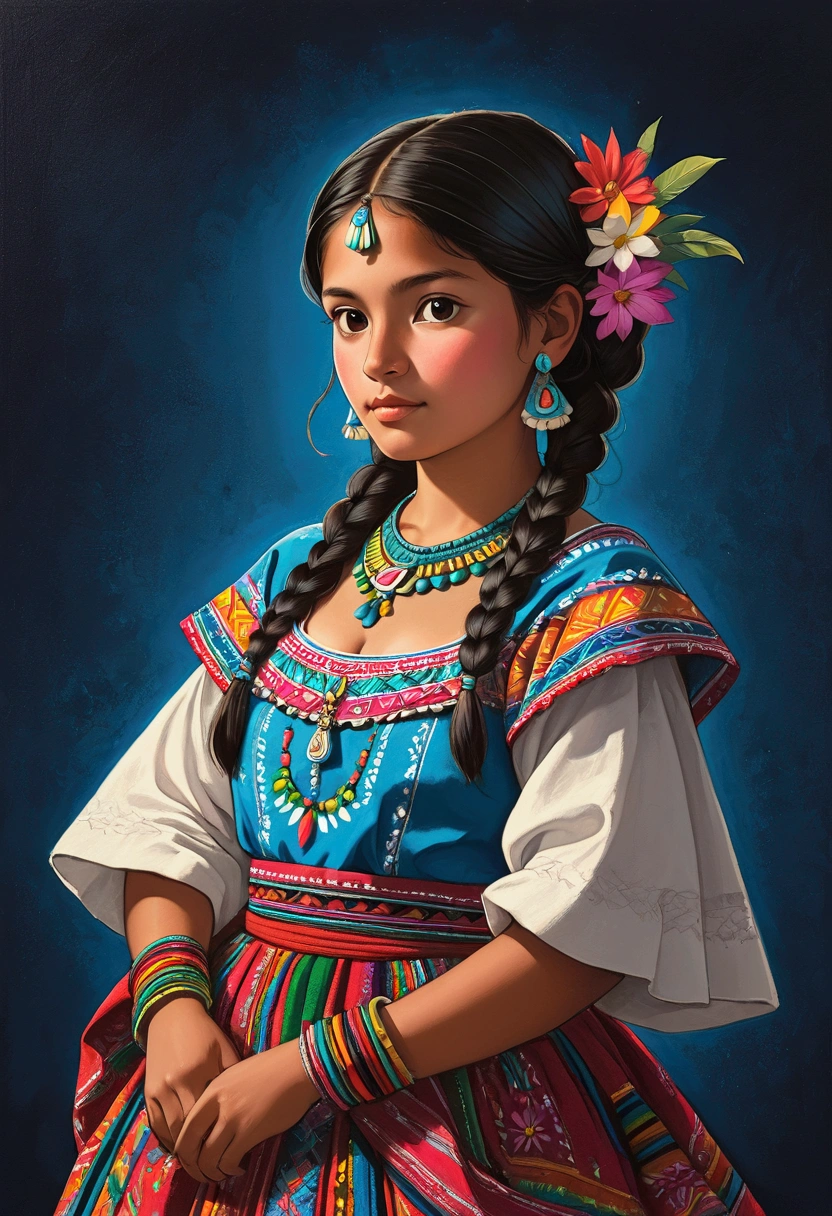 Drawing of a girl in a traditional Guatemalan costume