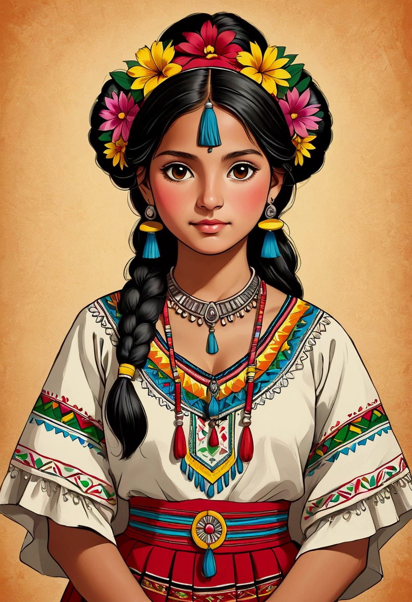 Drawing of a girl in a traditional Guatemalan costume