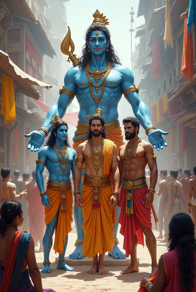 Lord Krishna and lord Rama standing with lord Vishnu security in market