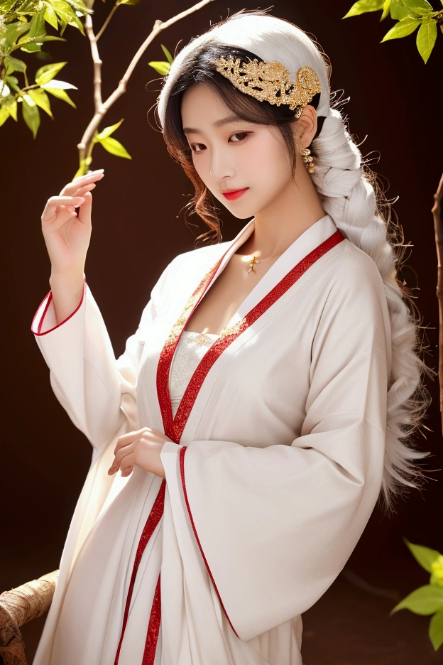 1. Kami, the Goddess of Order, Life, Creation, Light, and Alpha
Clothes:
Kami wears a traditional white kimono with intricate gold trim that symbolizes purity and divinity. The kimono is designed to highlight her divine figure, with a low neckline that reveals a hint of cleavage and a high slit that exposes her thigh. The sleeves are long and flowing, giving her a graceful and ethereal appearance. The gold accents add a touch of regality, emphasizing her status as the goddess of creation and light.
Appearance:
Kami has long, flowing white hair that cascades down her back in soft waves, shining with a radiant glow. Her golden eyes are warm and inviting, exuding wisdom and kindness. Her skin is fair and flawless, with a soft, heavenly glow that adds to her divine presence. Her lips are painted a deep red, which contrasts beautifully with her pale complexion. Her overall appearance is serene and calming, embodying the essence of order and life.
Strength:
As the goddess of creation and light, Kami possesses immense power over life itself. She can create life from nothing, shape worlds, and heal any living being. Her control over light allows her to banish darkness and purify corrupted souls. Her strength lies in her ability to bring order to chaos, ensuring balance in the universe. Her mere presence can calm raging storms and bring peace to troubled minds.