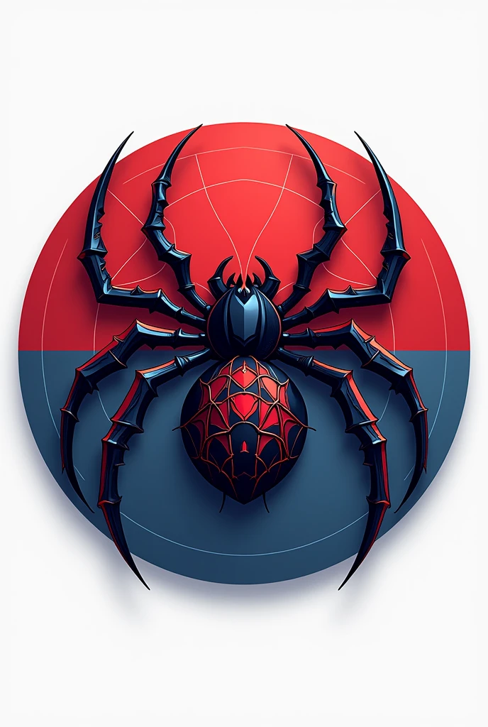 Make a round logo in red, black and blue colors with a spider and in the middle of the circle the MiraCybers mone