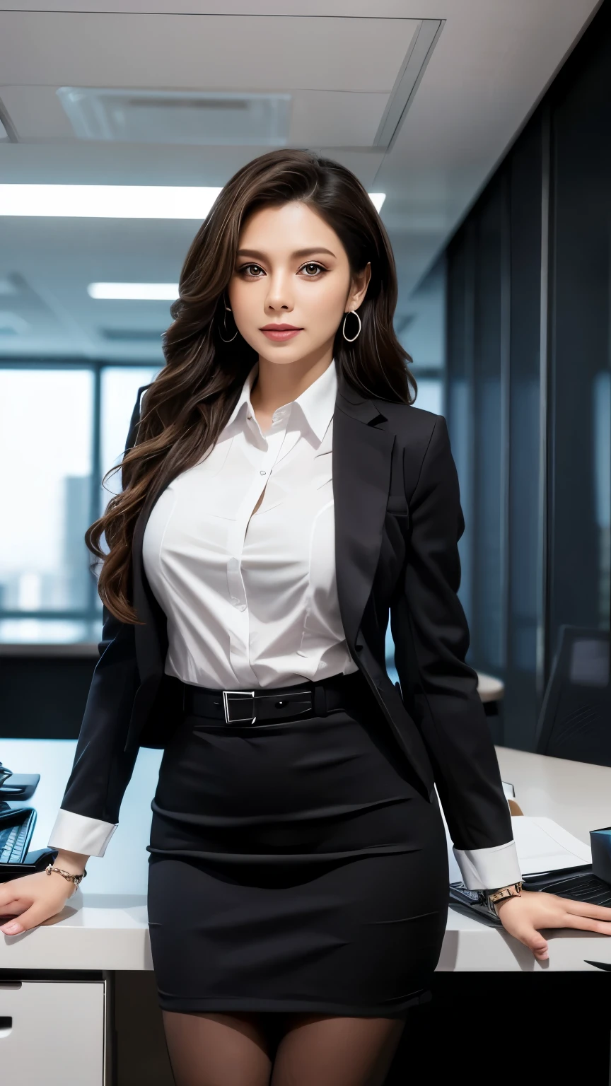 Sitting in a luxurious office, behind a glass panel overlooking splendid high-rise buildings