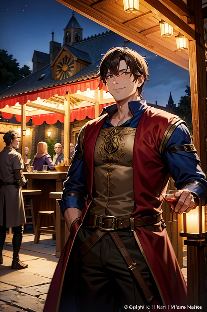 Carnival Night　A magnificent medieval outdoor tavern　A hero smiles as he waits for his friend to return with his drink.　Vision