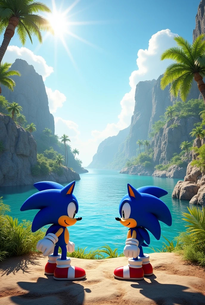 elements from the "sonic" game universe on islands, photo realistic, ultra detailed,panoramic, with every scale, fold and texture meticulously rendered in ultra-high definition, evoking a sense of tangible, realistic presence against a neutral, gradient environment. clean composition,polished photofgraphic,sacred geometry composition, 8k resolution, using cutting-edge Unreal Engine 5 technology to produce an image of unparalleled fidelity, with 4:9 aspect ratio resolution and quality setting 2, scaled to 1000 pixels.