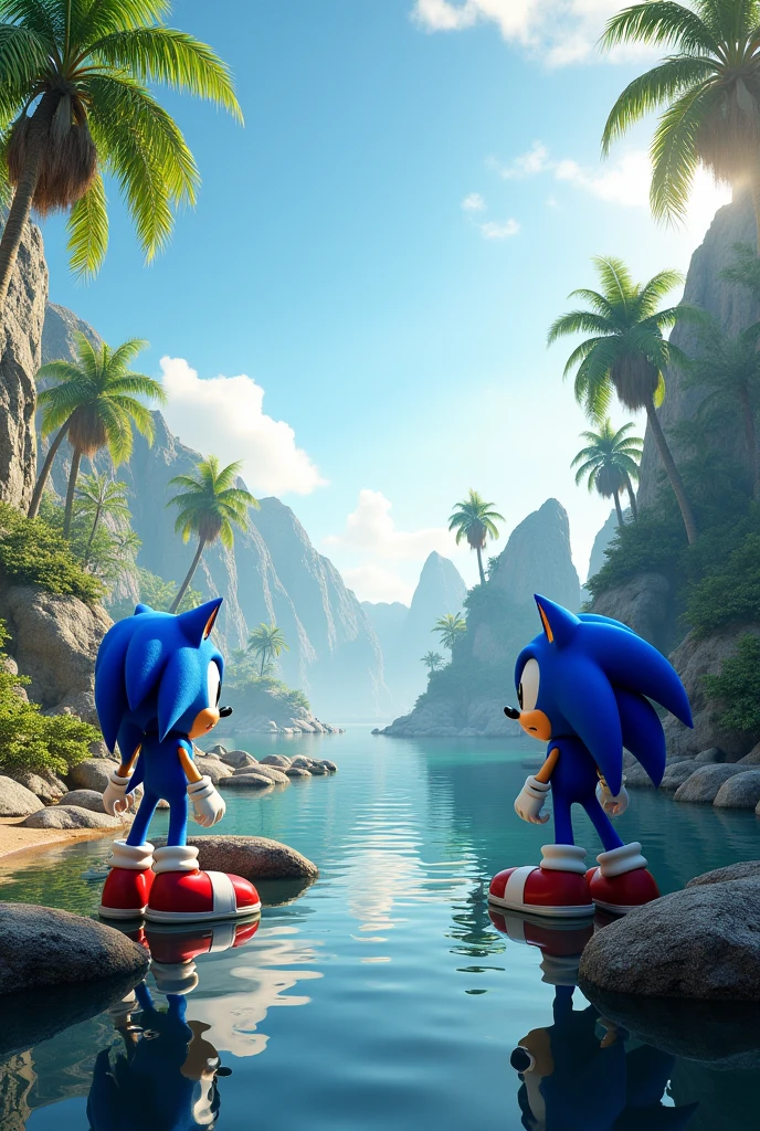 elements from the "sonic" game universe on islands, photo realistic, ultra detailed,panoramic, with every scale, fold and texture meticulously rendered in ultra-high definition, evoking a sense of tangible, realistic presence against a neutral, gradient environment. clean composition,polished photofgraphic,sacred geometry composition, 8k resolution, using cutting-edge Unreal Engine 5 technology to produce an image of unparalleled fidelity, with 4:9 aspect ratio resolution and quality setting 2, scaled to 1000 pixels.