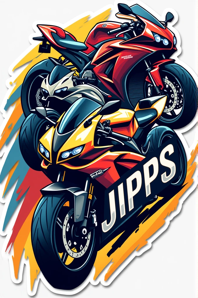 Sticker for motorcycle group. Motorcyle supermoped and scooter. Add colour blue,yellow,red,white. Include wording JPS