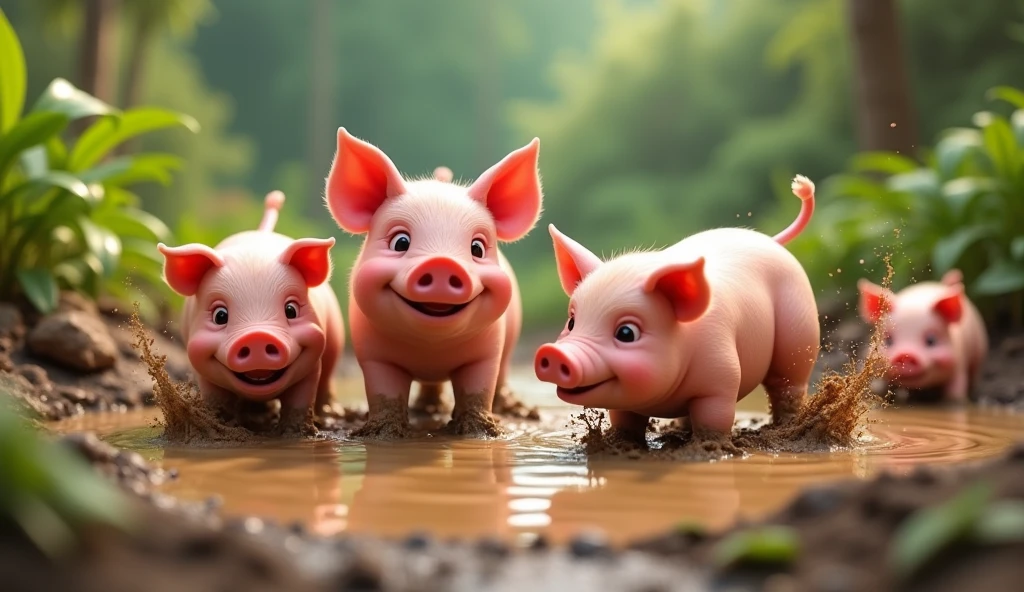 The pigs would root and snuffle,
In the mud they'd play around,