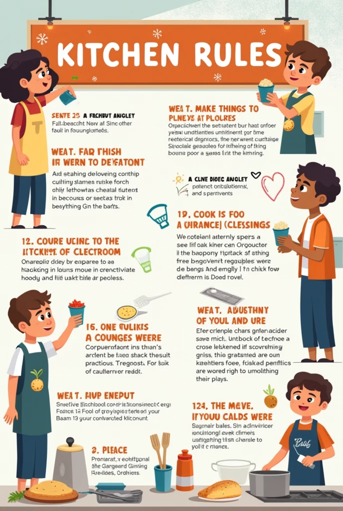 Image of kitchen rules for a school with images included