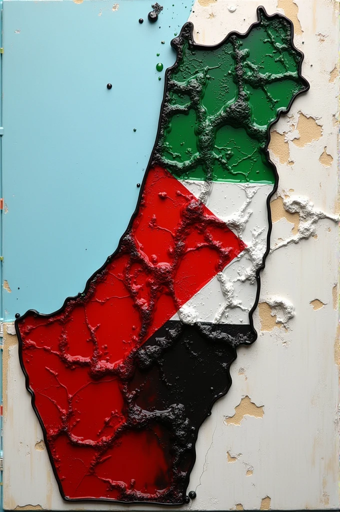 Palestine map with resin art and green red black white colors
