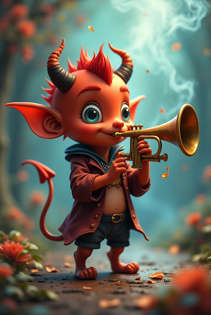 Little devil playing trumpet