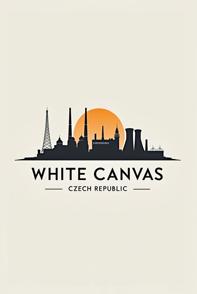 Create a clothing brand logo called White canvas。Completely original。I would like the cityscape of Ostrava in the Czech Republic to be incorporated well into the design.