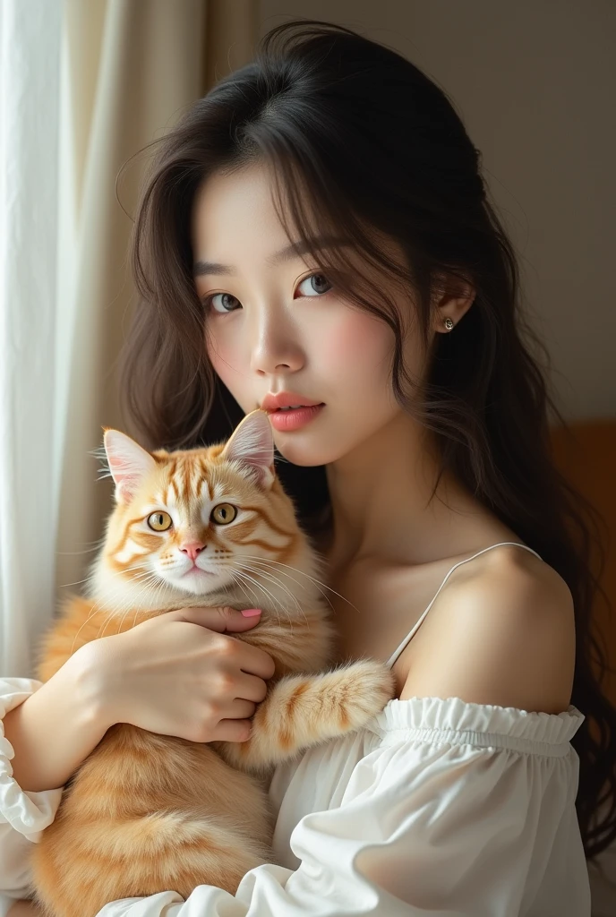 Jennie Kim holding a cat.
