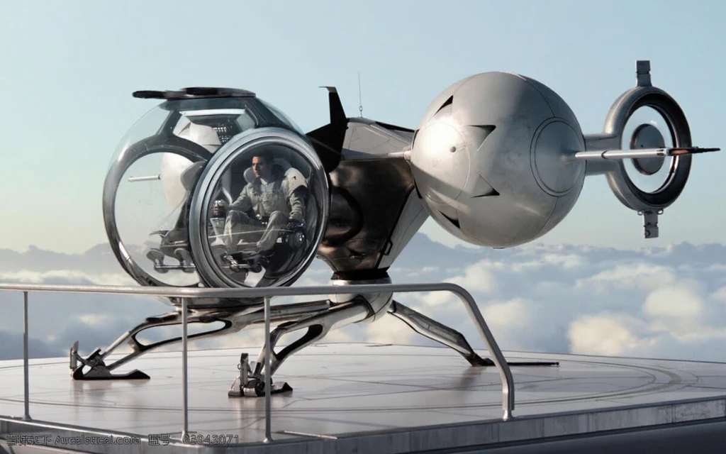 2013 movies"Forgotten War Realm"(Oblivion)appear in. Depend on(Tom cruise) driven by((White dragonfly shaped helicopter)).