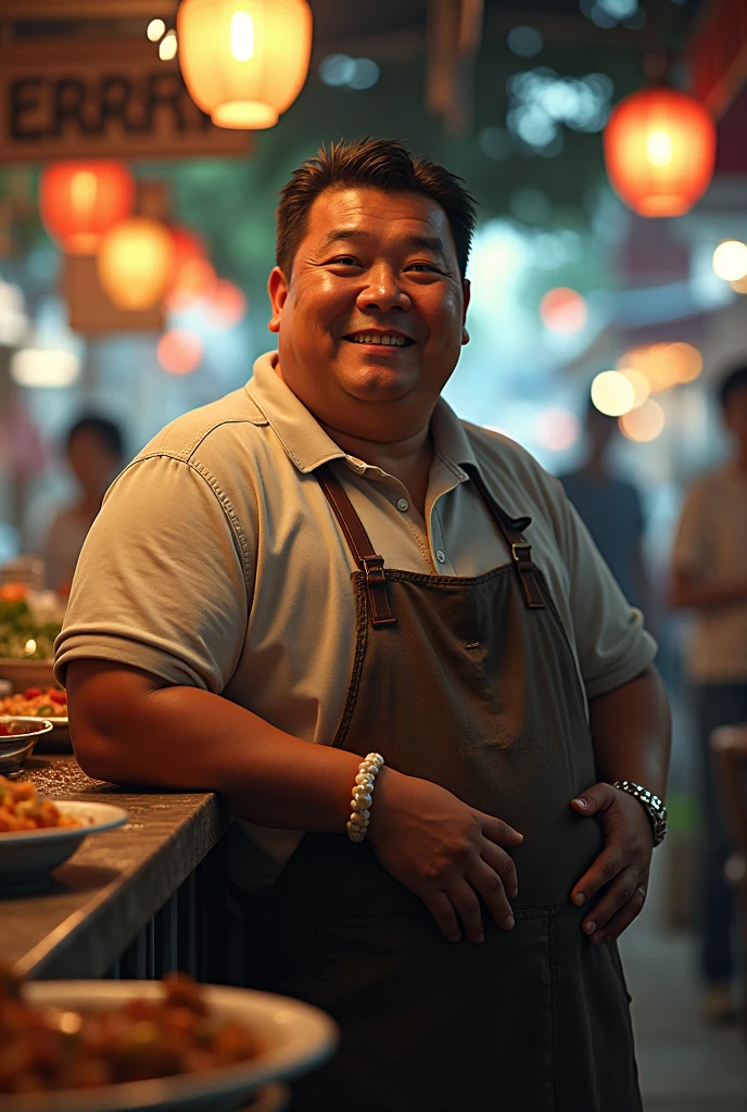 Filipino a bit chubby hot man vendor in apron in a karenderya