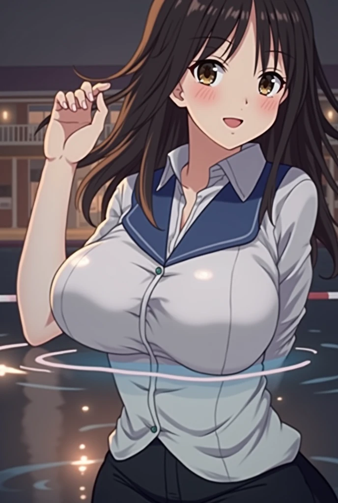 ((Upper body close-up))、(Very large breasts,Cleavage:1.8),Anna Yamada,gigantic breasts,Toothy smile、(Nurse uniform:1.5)、(Are standing)、(In the classroom)、(Wearing a collar:1.5)、Earrings、Earrings、bracelet,(Delicate facial features:1.5)、(masterpiece, Highest quality, High resolution, Super detailed, 8K, 4K),(Put your hands behind your head:1.5),ponytail,(Beautiful Face:1.5),Is ejaculating,navel piercing,(Steam coming out of the sides:1.5),(nsfw:1.5)、My body is wet、Show off your armpits,Spread Armpit、Absurd、Highest quality, (Volupture:1.5)、(Armpits are visible:1.5)、looks happy