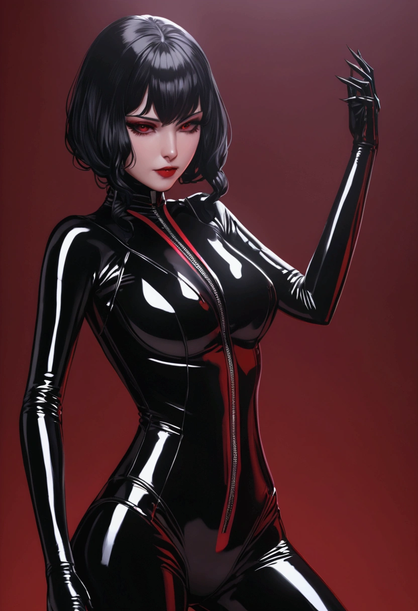 1girl, 独奏, 1girls, Vampire, Countess_\(sample\), Countess \(sample\), sample, red hair, bob cut, glittering, sparkly skin, shiny clothing, Rose on the hair,