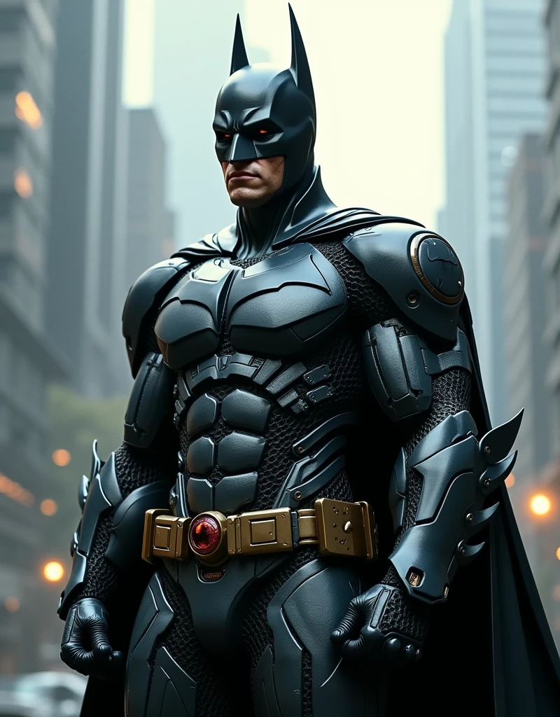 Batman DC universe superhero metal glossy futuristic Armor suit cyberpunk city