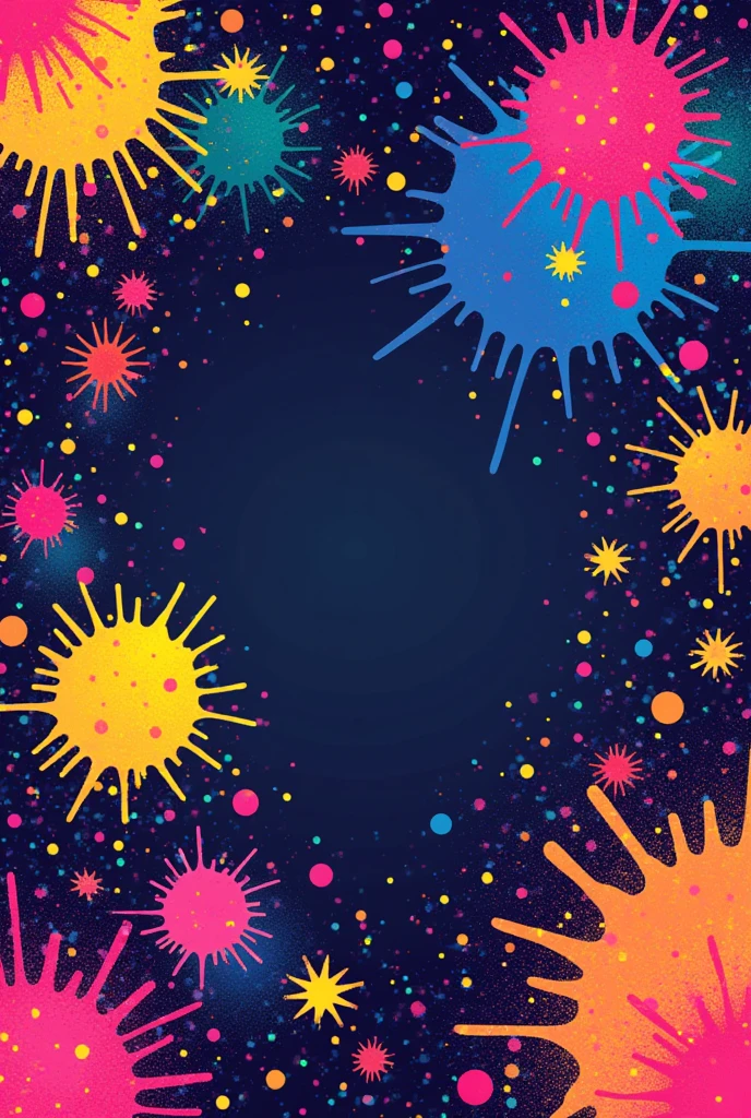 A vibrant 90s-00s inspired background for a 'Psycho Party,' featuring abstract neon-colored splashes and geometric shapes. The design includes bold, l texture patterns like dots, all in a mix of bright, contrasting colors . The background should have a dynamic, energetic feel with ample open space for text or other elements, creating a fun and chaotic party atmosphere with small brain icons