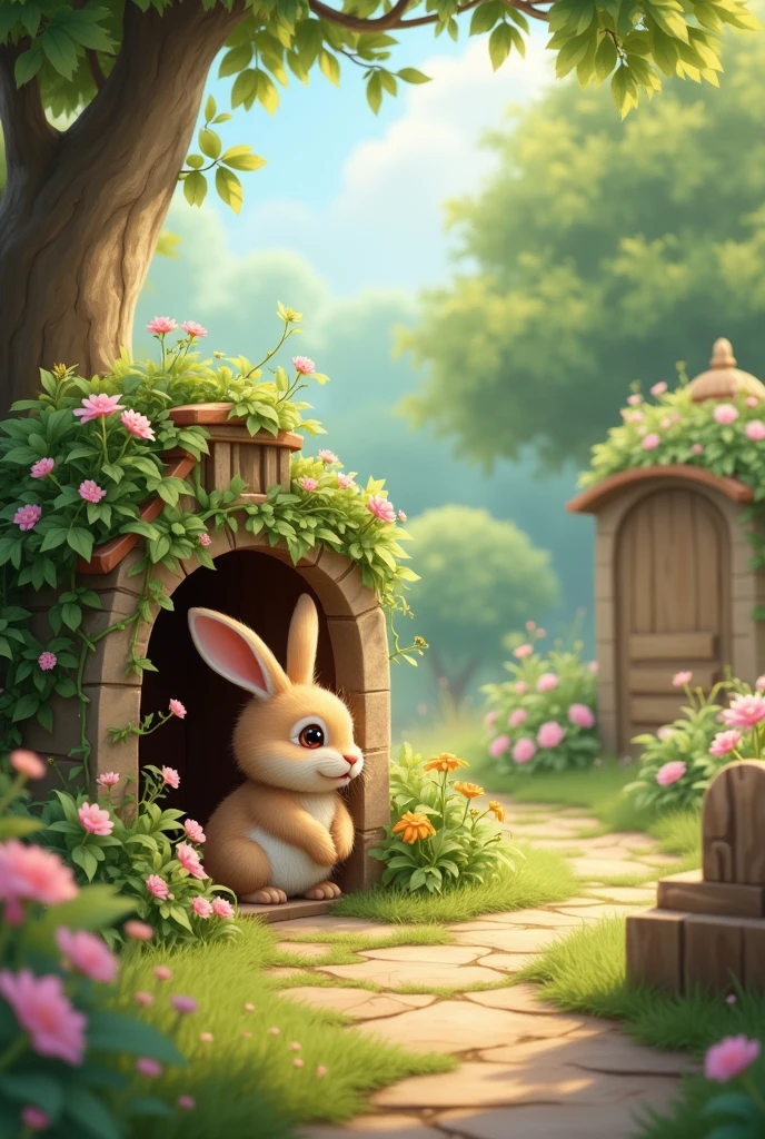 There was a cute rabbit living in the corner of his garden