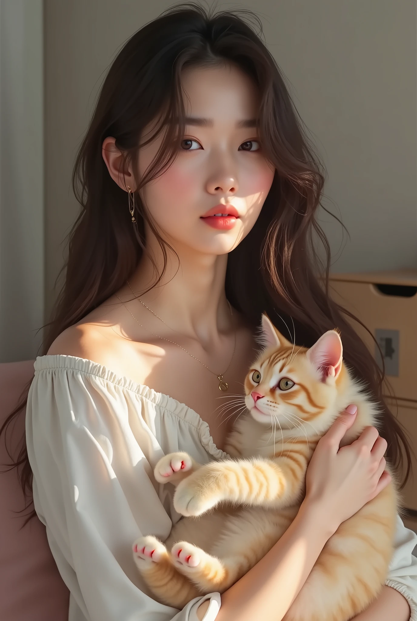 Jennie Kim holding a cat.