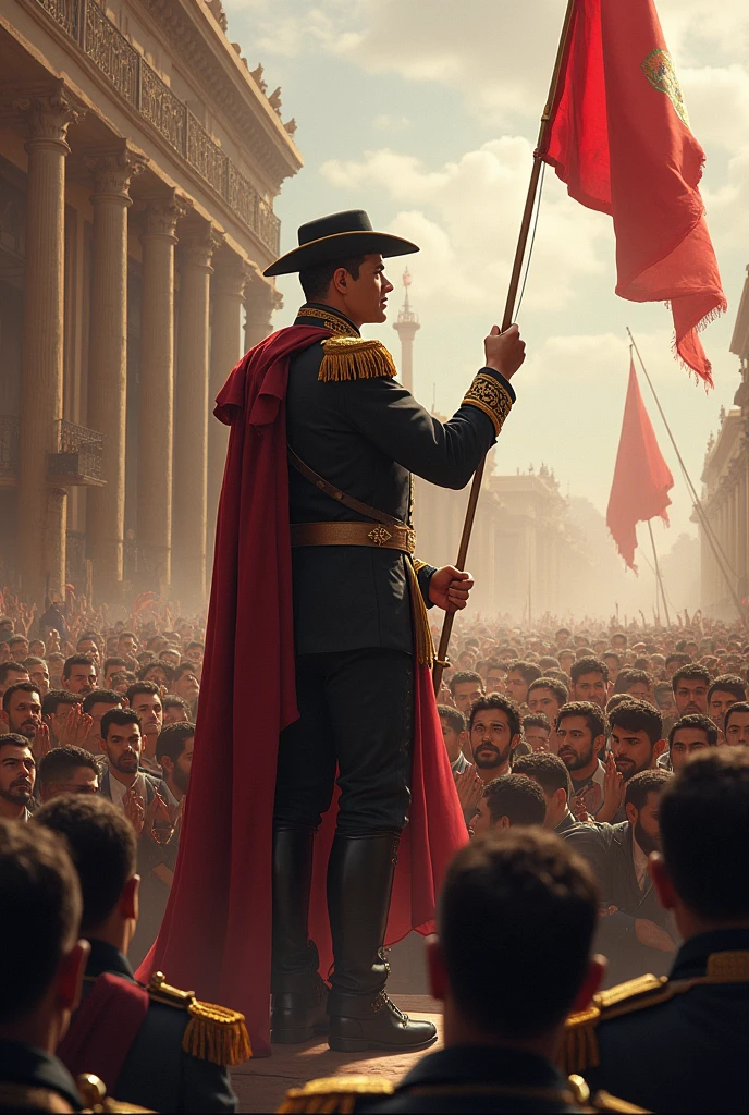 Don José de San Martín is in the Plaza de Armas proclaiming the independence of Peru