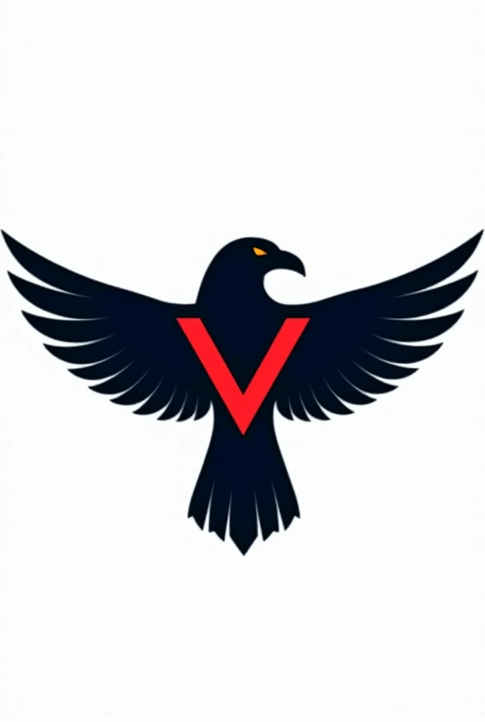 logotype, Crow Drawing , open wings, ancient egypt style, white background, , Red letter V on the chest,  simple modern color, fully body