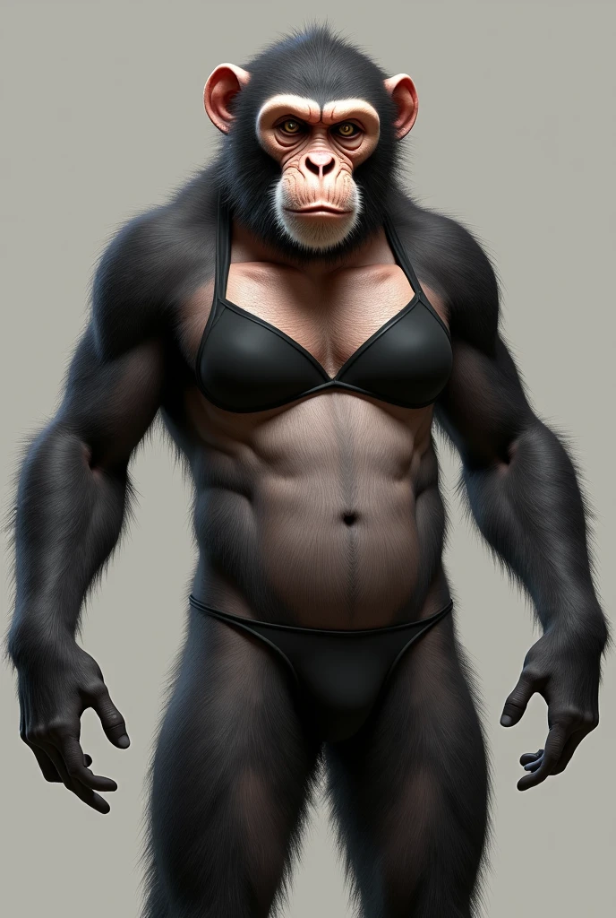 Realistic monkey wearing black bikini