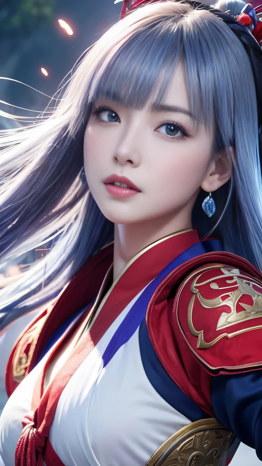 masterpiece, high quality、high resolution、High resolution、wonderful, (CG illustration、8k )、night, Outdoor,  ancient China, ((2 women)), Mature Woman, Blue and white hair color, Gray blue eyes, Pale pink lips, Indifference, 真swordさ, bangs,Surreal Onmyoji、 assassin, sword, Facial details, Facial details、purple、red、Upper Body、、sexy、Alluring、Bold、Hyper Effect Effect、Dynamic action scenes、Fly around、Heian period、The Strongest Onmyoji、Luminous Magic Square、Super Acme、Extra Orgasm、