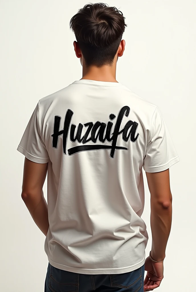 One man t-shirt back side huzaifa name drow


